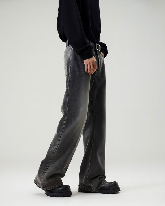 Ash Grey Distressed Straight-Leg Denim