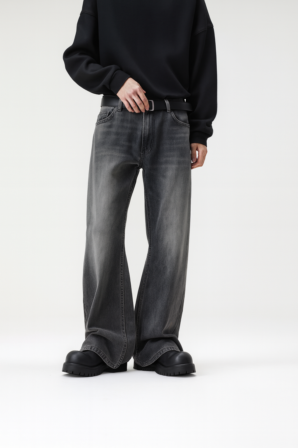 Ash Grey Distressed Straight-Leg Denim