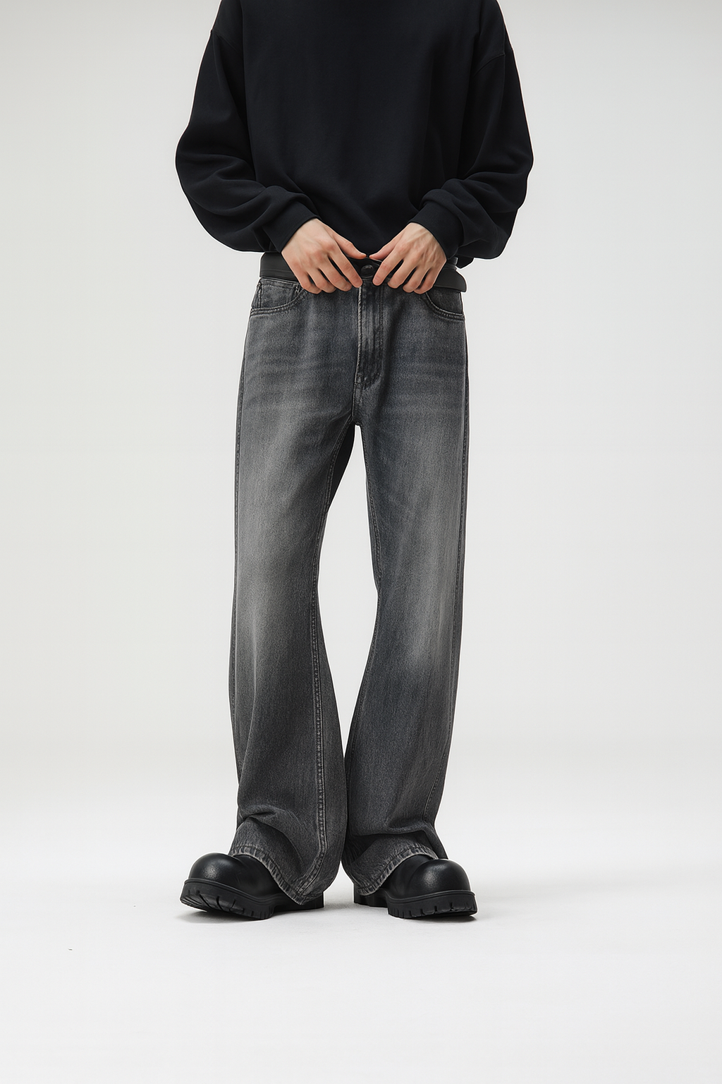 Ash Grey Distressed Straight-Leg Denim
