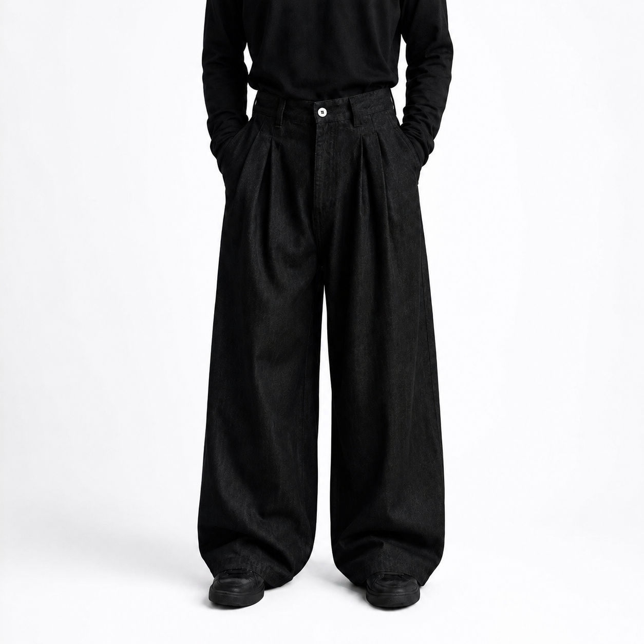 Wide-Leg Pleated Denim - Dark Grey