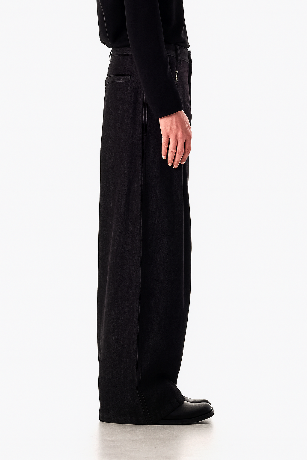 Wide Leg Denim Trousers in Dark Grey