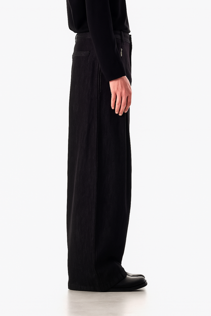 Wide Leg Denim Trousers in Dark Grey