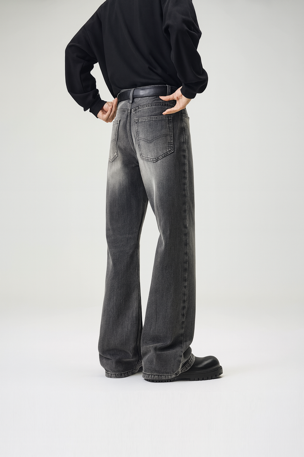 Ash Grey Distressed Straight-Leg Denim