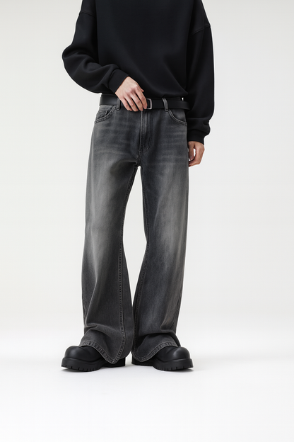 Ash Grey Distressed Straight-Leg Denim