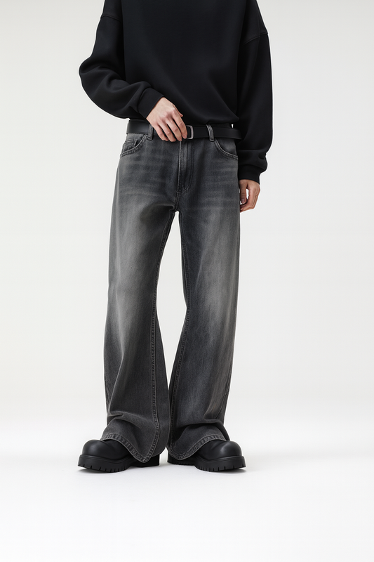 Ash Grey Distressed Straight-Leg Denim