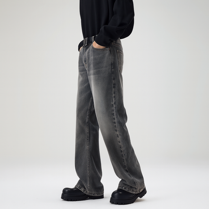 Ash Grey Distressed Straight-Leg Denim