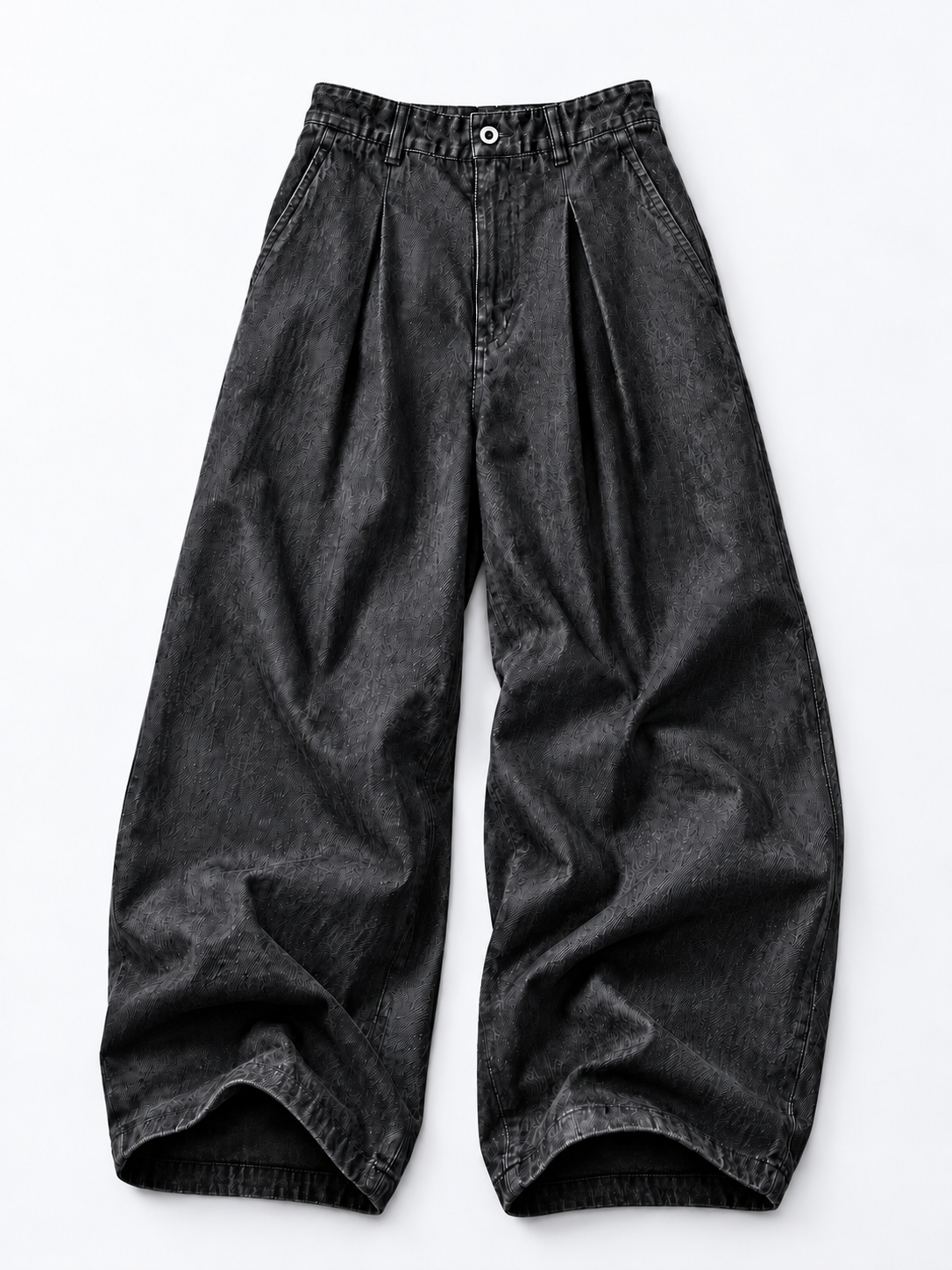 Wide-Leg Pleated Denim - Dark Grey