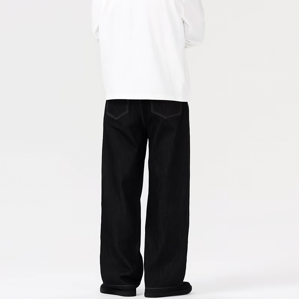 Wide Leg Denim Trousers in Dark Grey