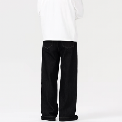 Wide Leg Denim Trousers in Dark Grey