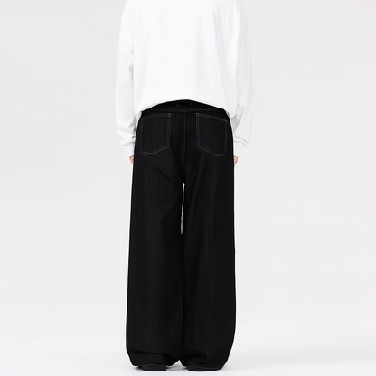 Wide Leg Denim Trousers in Dark Grey