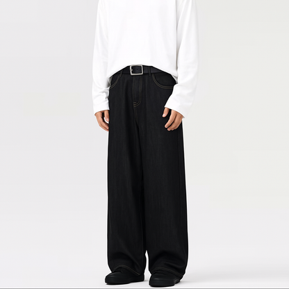 Wide Leg Denim Trousers in Dark Grey