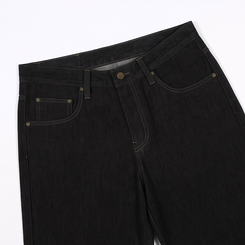 Wide Leg Denim Trousers in Dark Grey