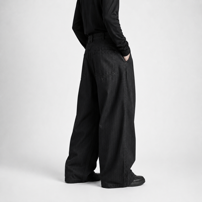 Wide-Leg Pleated Denim - Dark Grey