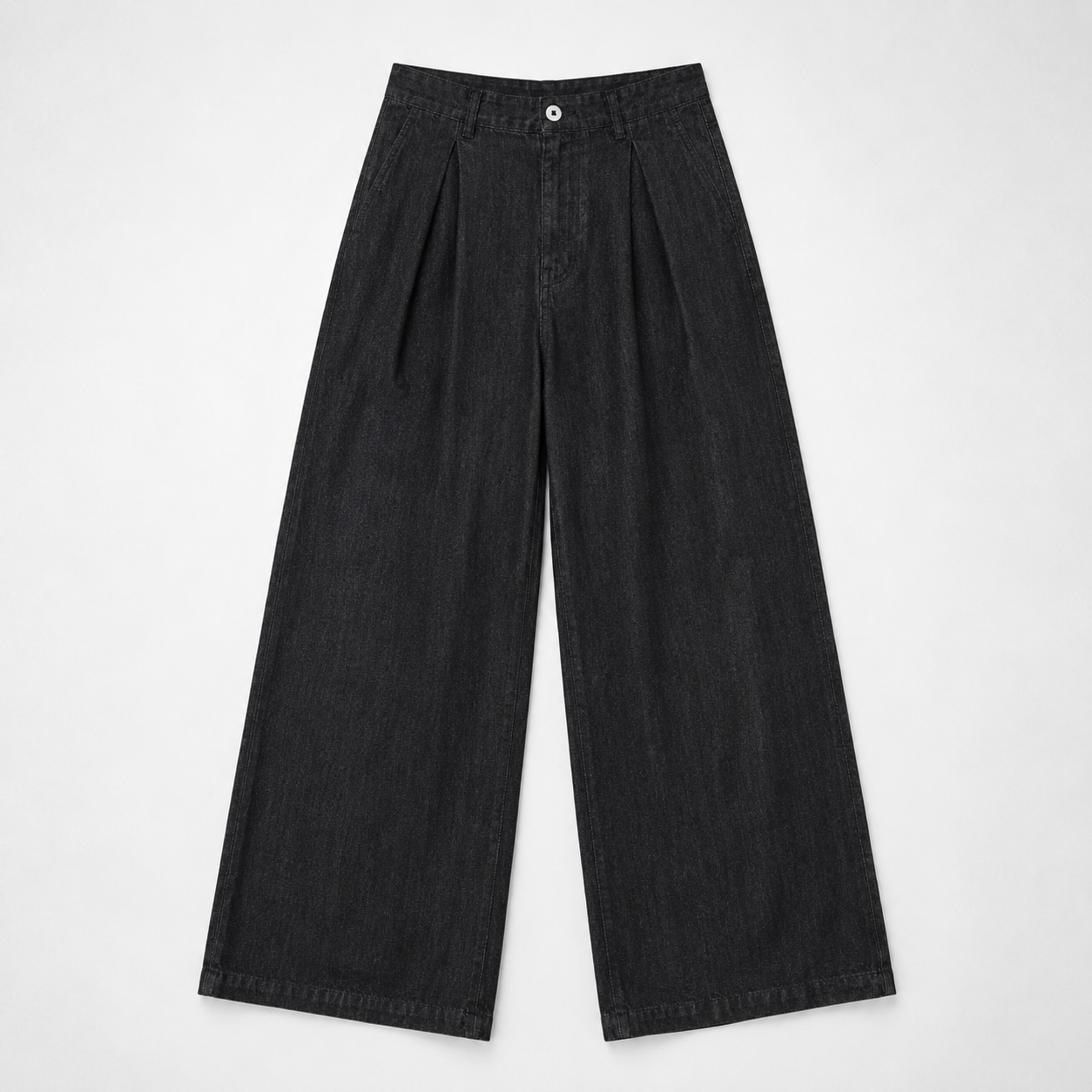 Wide-Leg Pleated Denim - Dark Grey