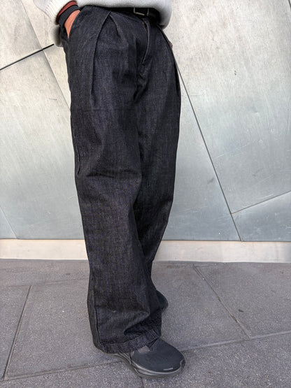 Wide-Leg Pleated Denim - Dark Grey